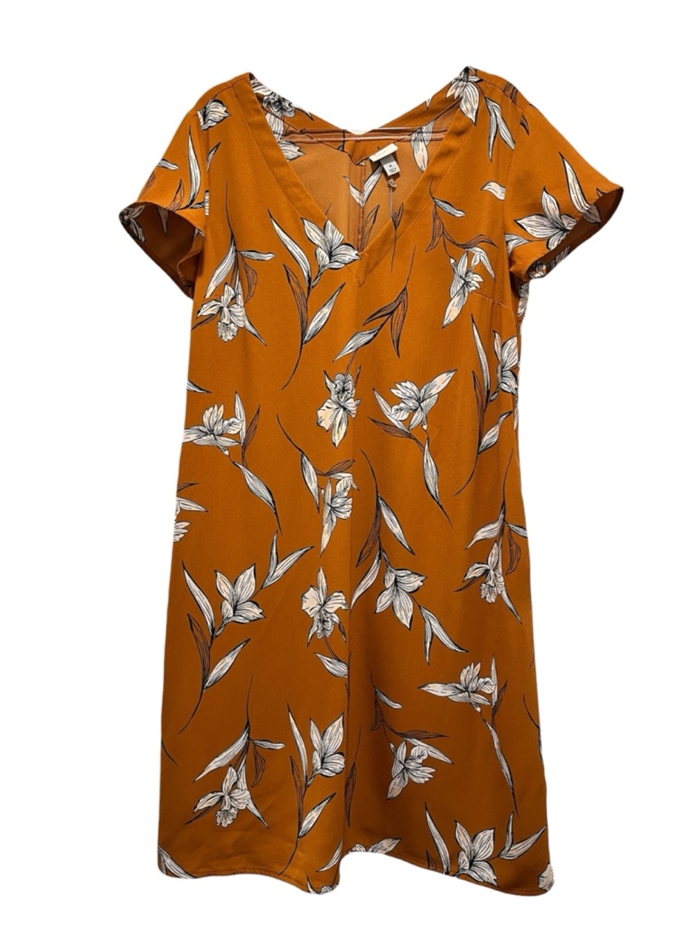 NWT A New Day Rust White Floral Sz M V-Neck Pockets Boho Vacation Shift Dress